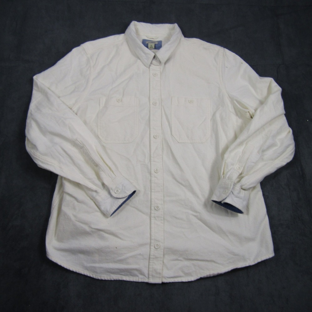 L.L.Bean Flannel Shirt Men XL Cream Solid Cotton Button Down 00483